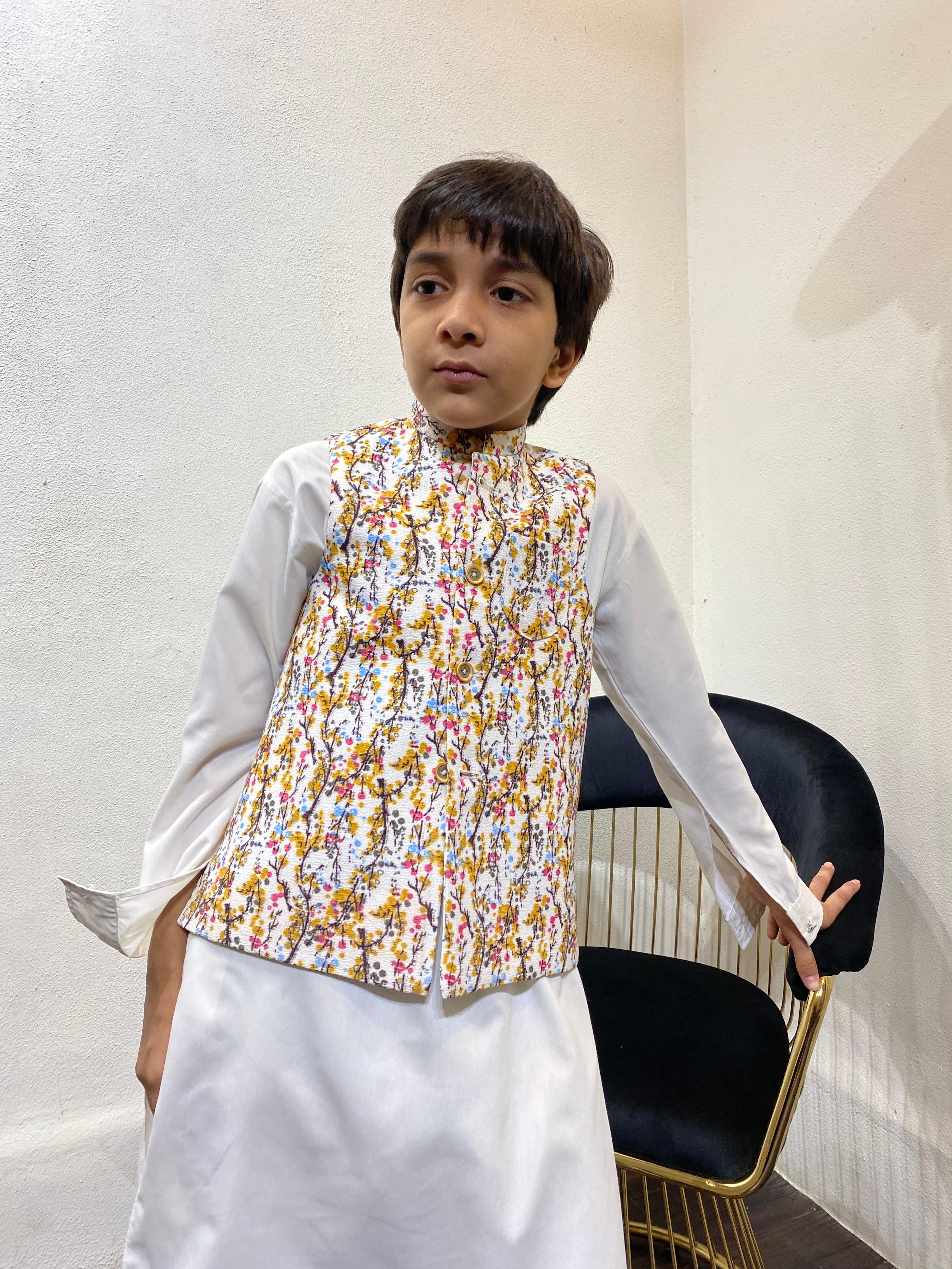 Floral Printed Full Button Down Waistcoat