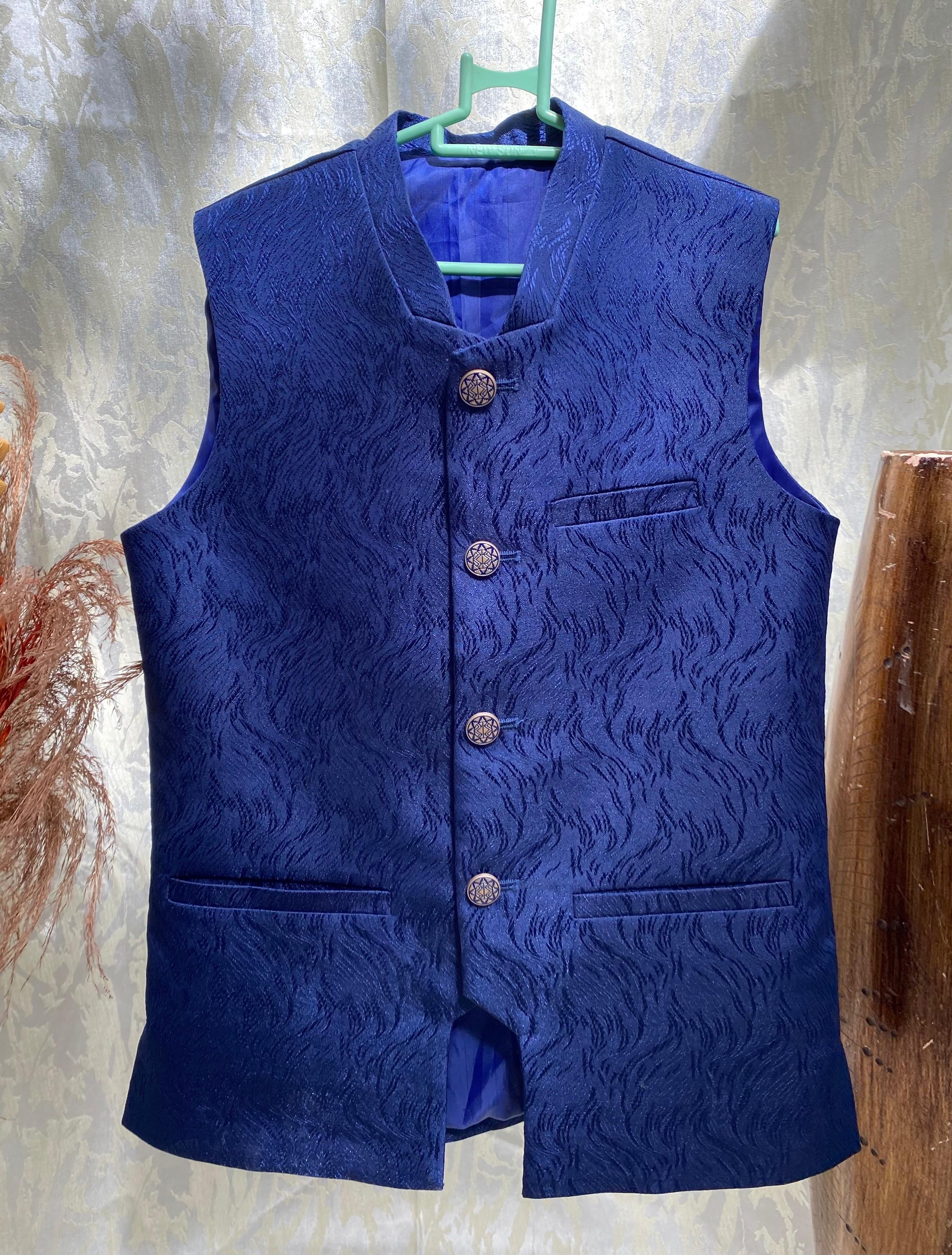 Blue Jacquard Waistcoat Unique Cuts