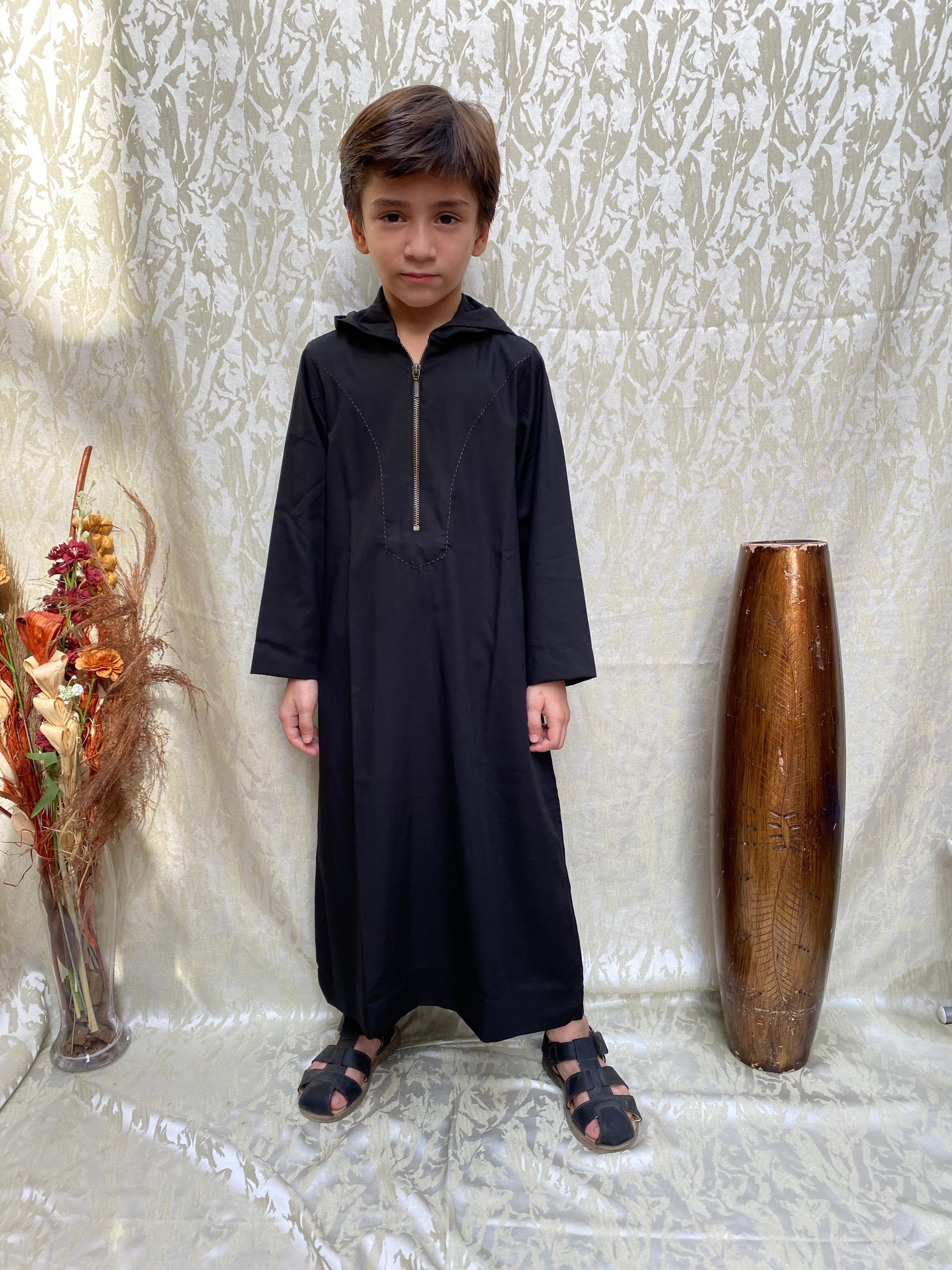 Dark Black Zipper Hooded Jubba