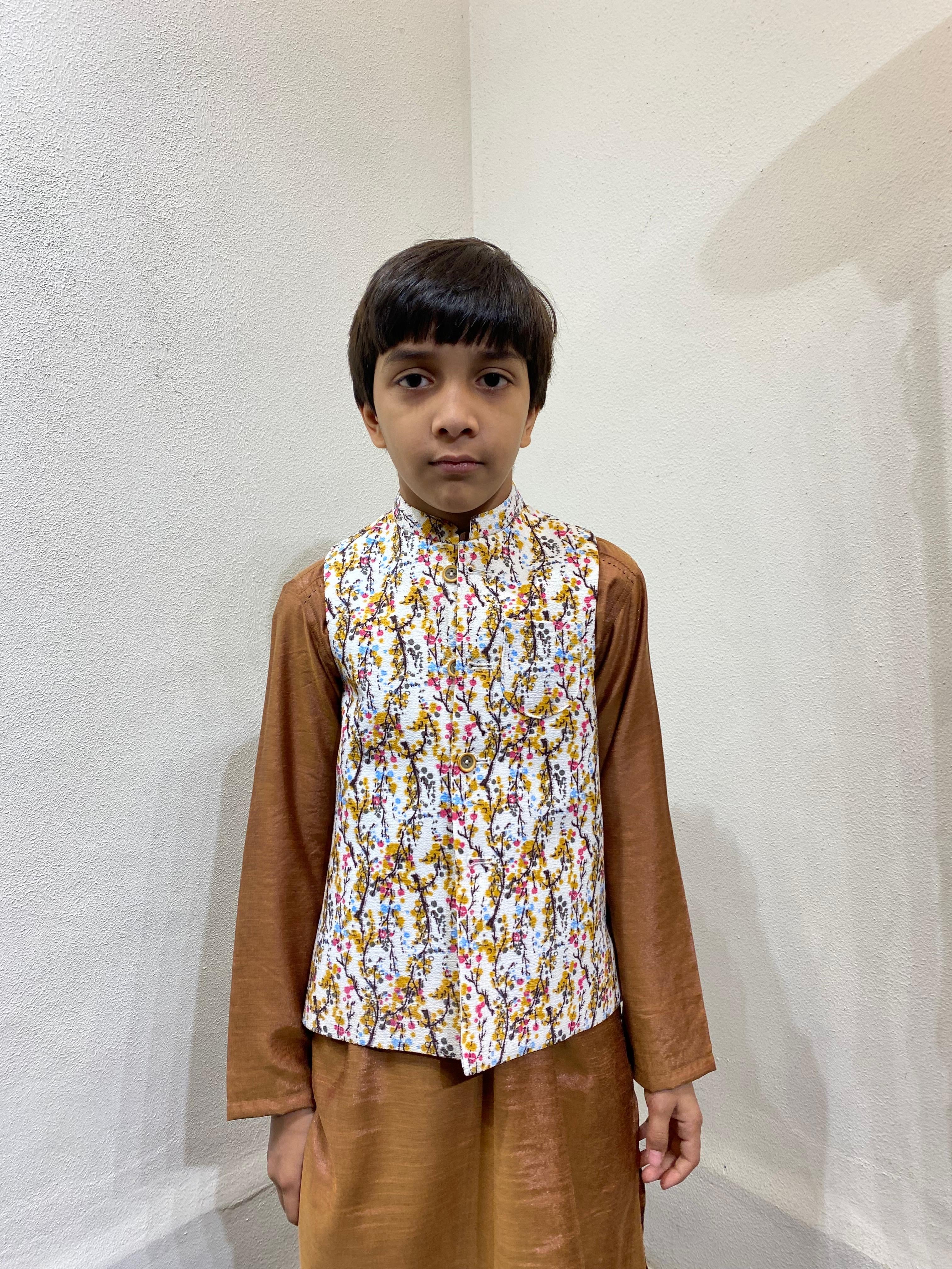 Floral Printed Full Button Down Waistcoat