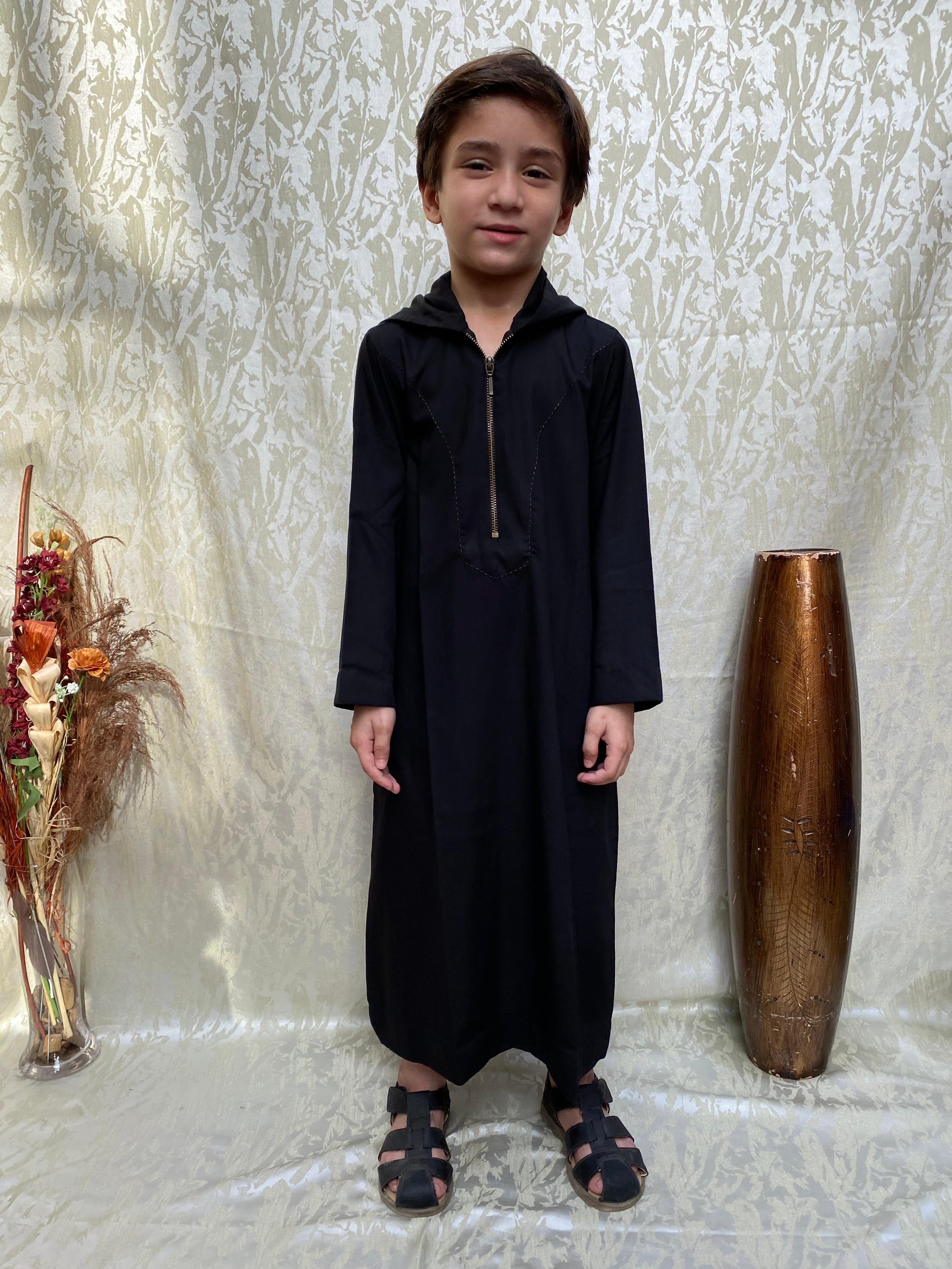 Dark Black Zipper Hooded Jubba