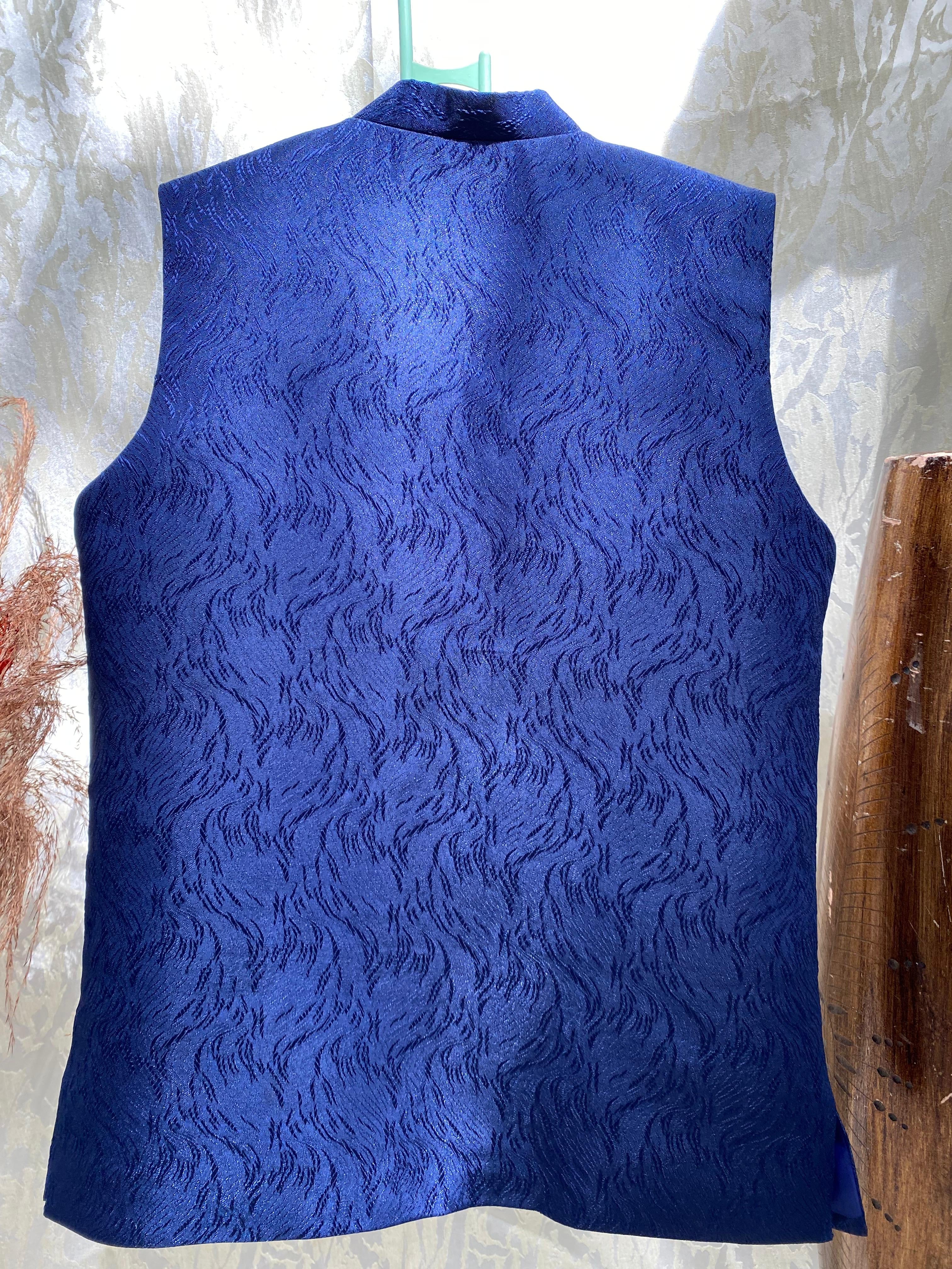Blue Jacquard Waistcoat Unique Cuts