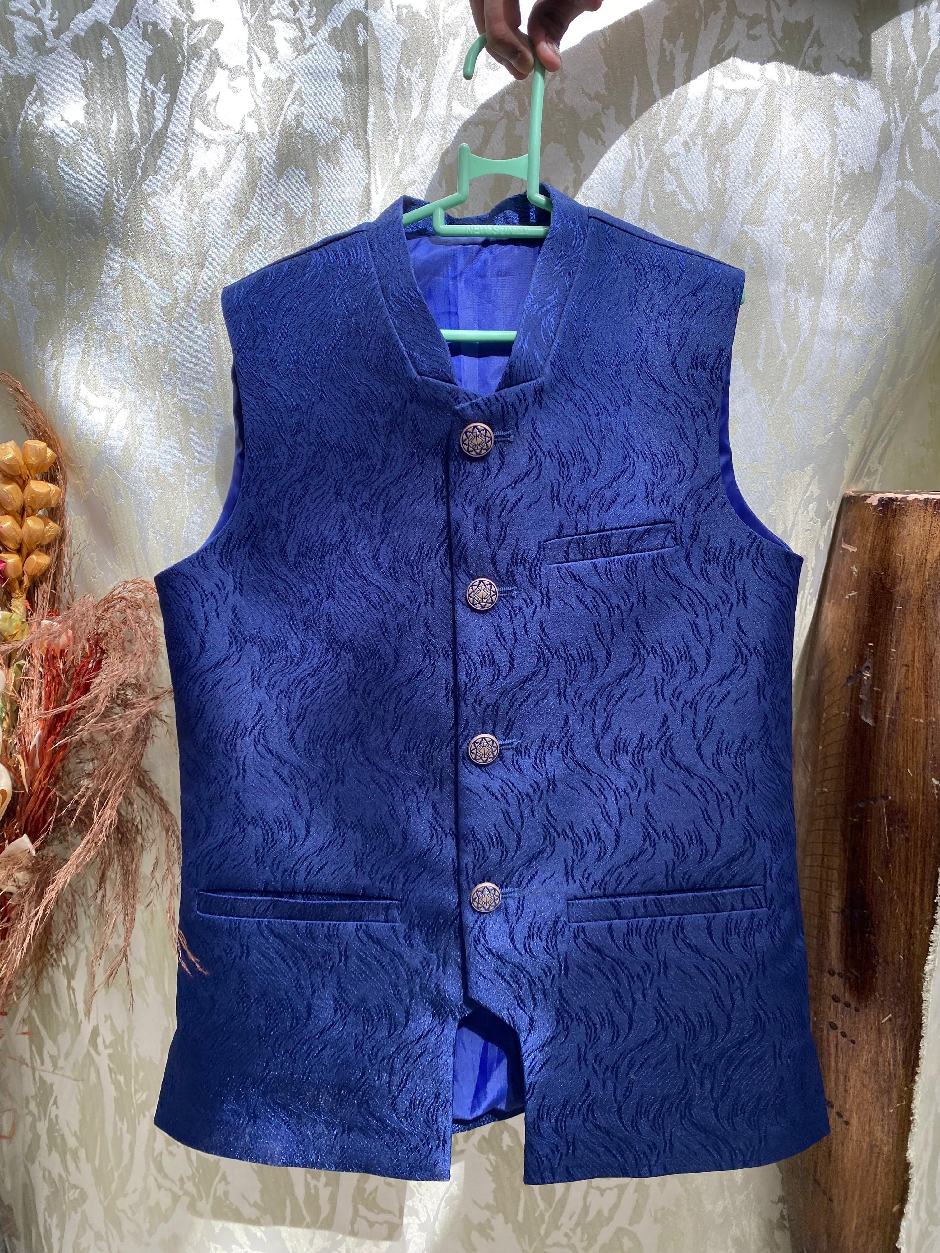 Blue Jacquard Waistcoat Unique Cuts