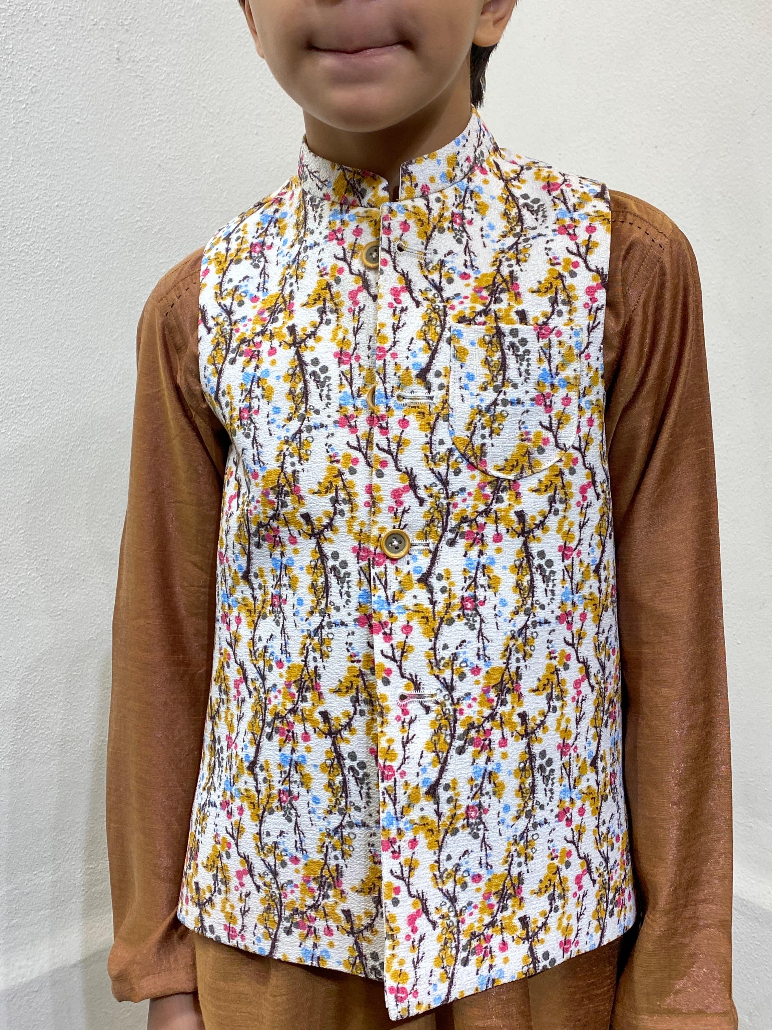 Floral Printed Full Button Down Waistcoat